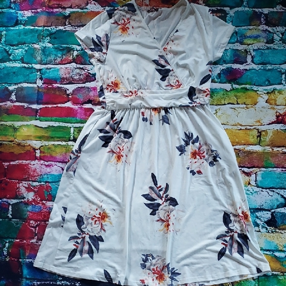 White Floral Wrap Dress